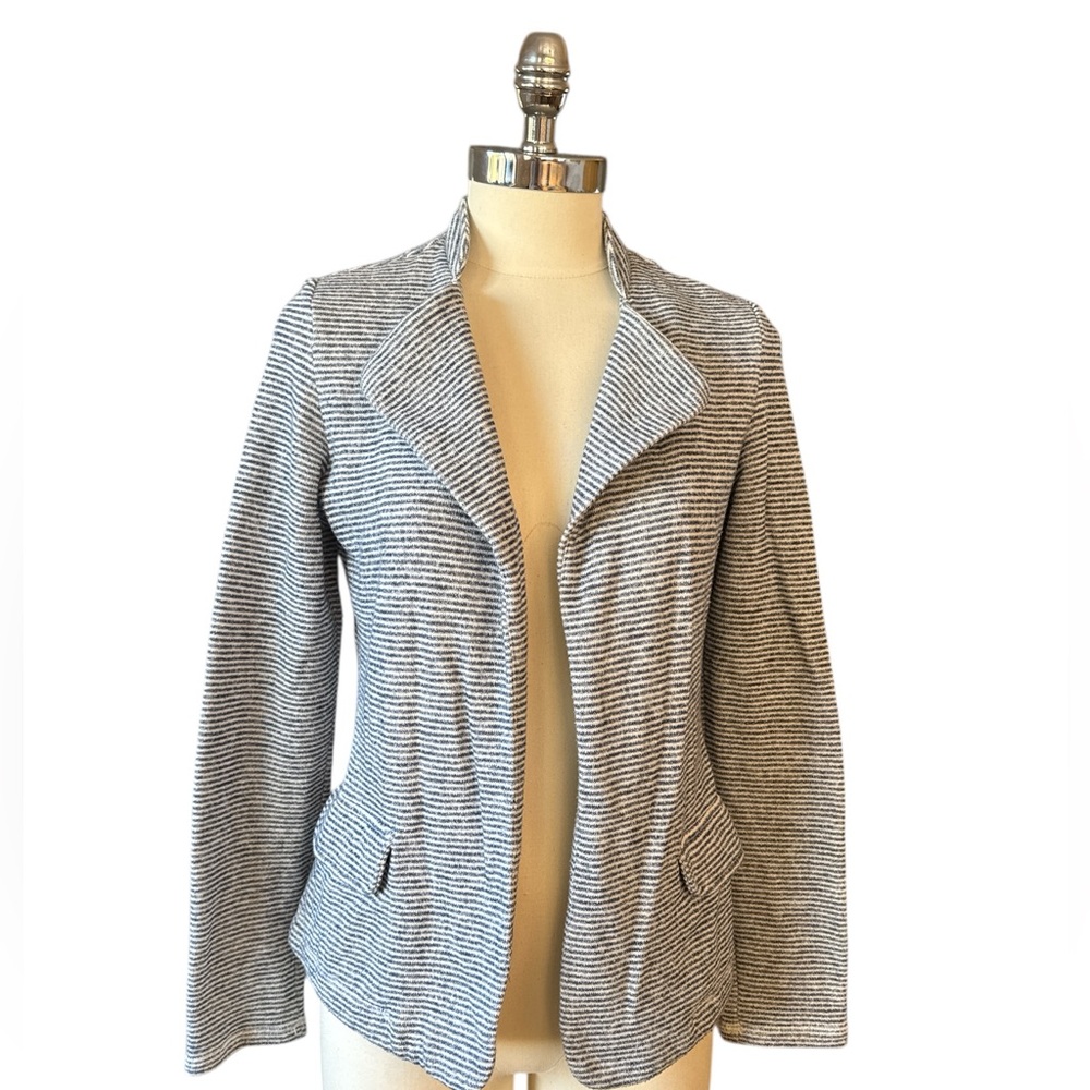 Anthropologie Saturday Sunday Soft Sweatshirt Striped Navy Blue White Blazer XS